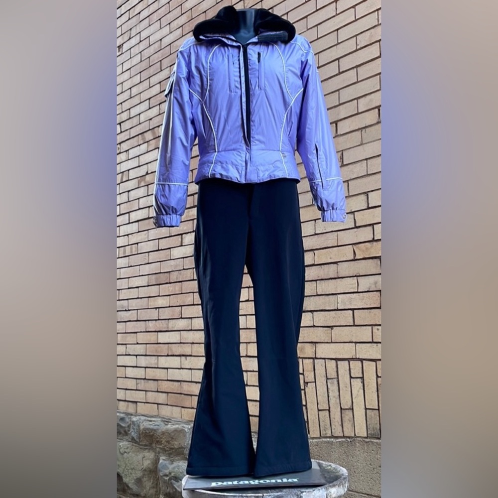 NILS purple black jacket pants fur 2pc ski suit Size 8